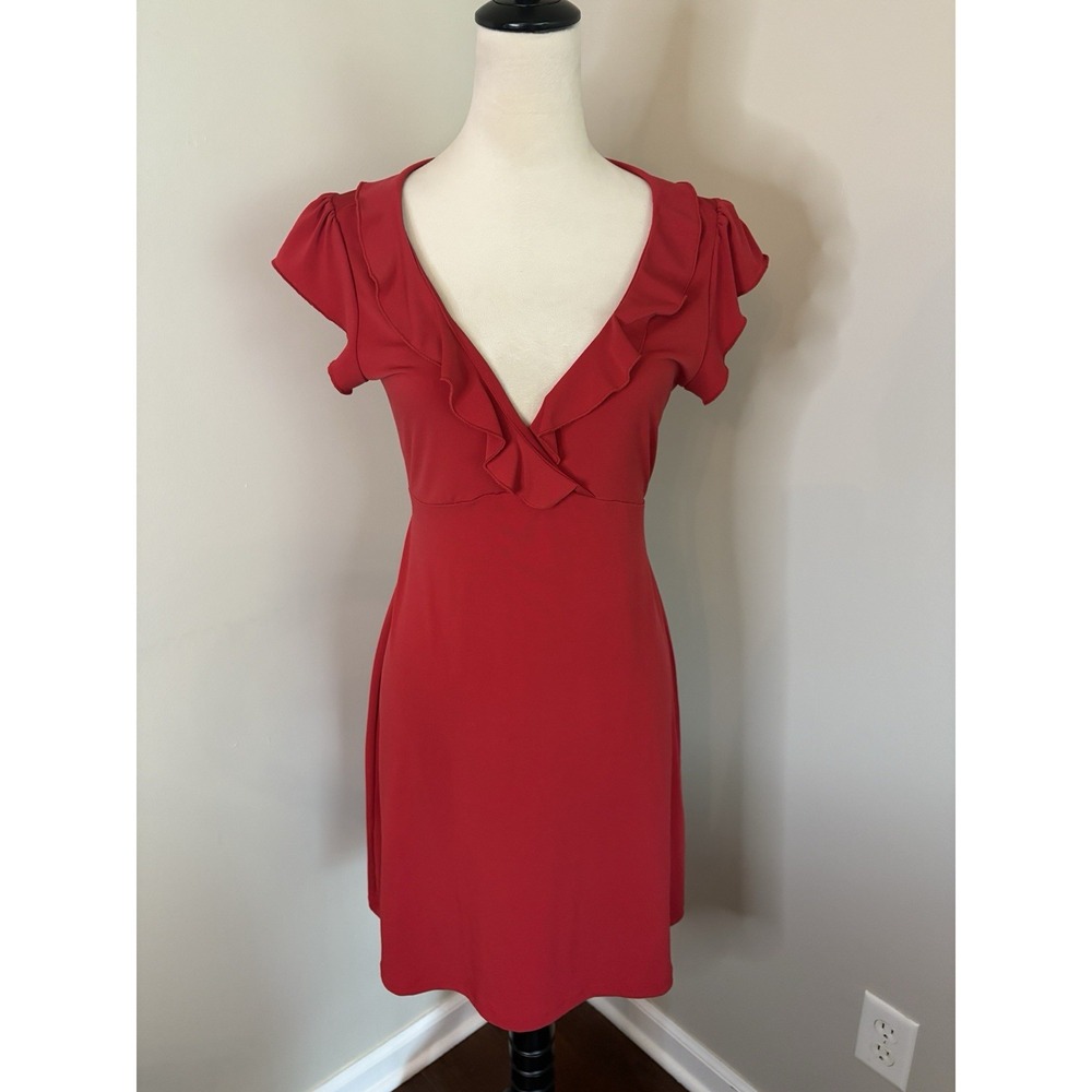 VTG Y2K Love Rocks Red Dress Tie Back Ruffle V-Neck Baby Doll Juniors Large